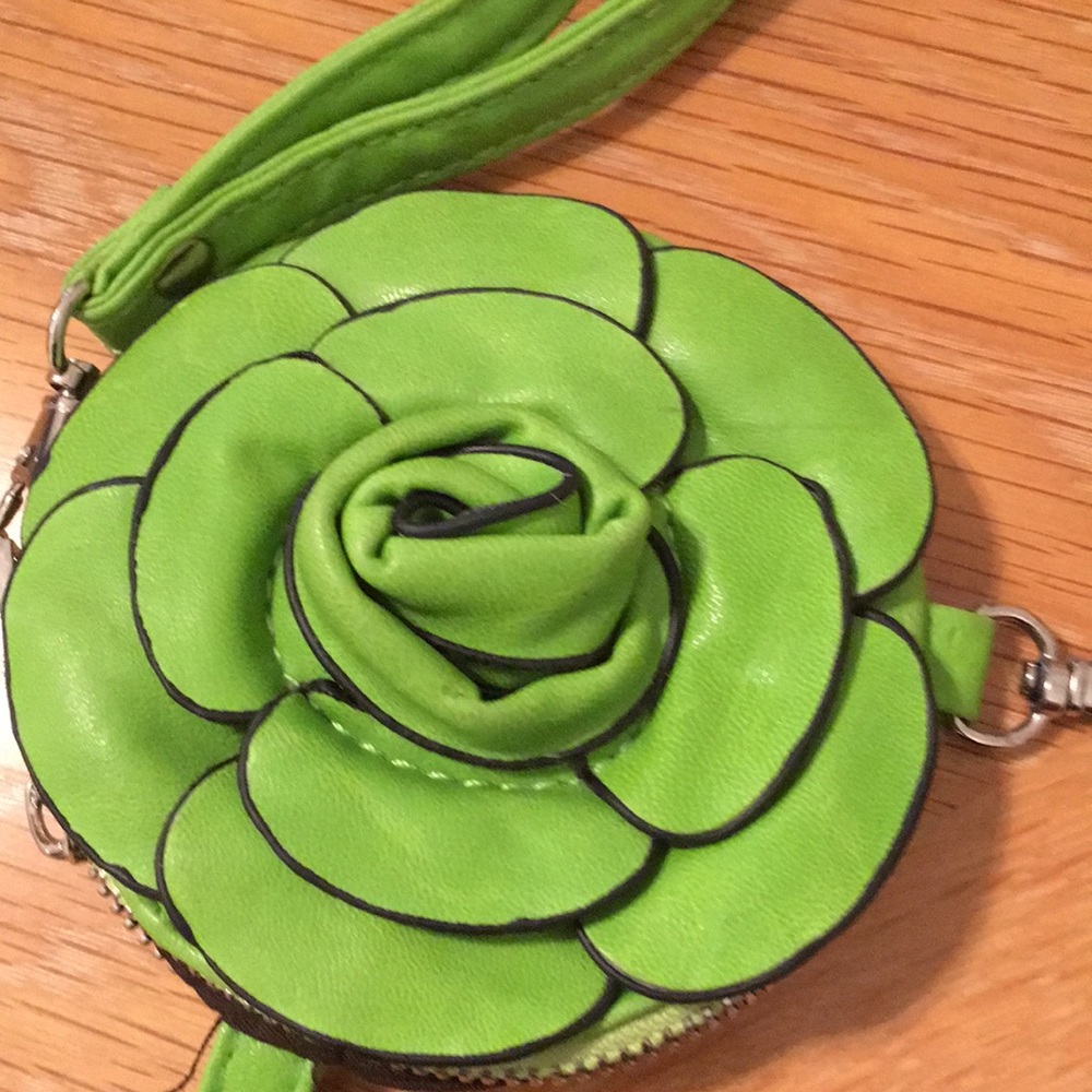 Lime green camellia coin purse
